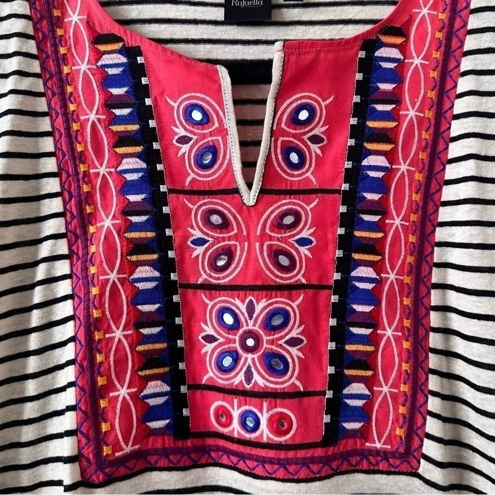 Rafaella-linen Blend Tassel Embroidered Summer Top - Picture 4 of 8